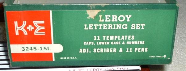 Leroy Lettering Set by Keuffel & Esser Co, containing eight stencils/rules  in box, 40cm wide.