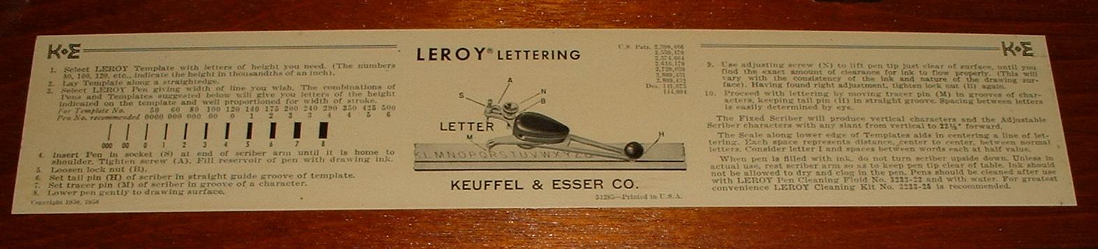 K & E Leroy Scriber Stand Lettering Set Keuffel and Esser Co. Drafting 