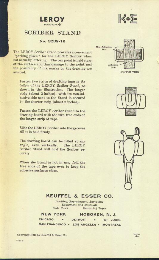 K & E Leroy Scriber Stand Lettering Set Keuffel and Esser Co. Drafting 